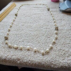 Long golden pearl necklace handmade